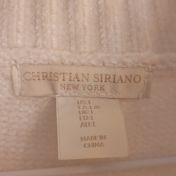 CHRISTIAN SIRIANO Womens Ivory Chenille Mock Neck Sweater L Fair Isle Cozy Luxe - Picture 5 of 7